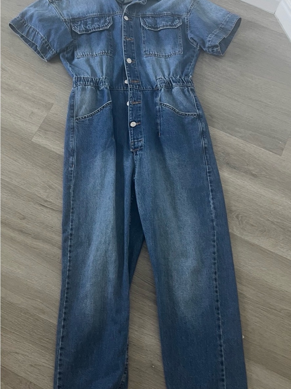 We The Free Denim Short-Sleeve Jumpsuit in Blue